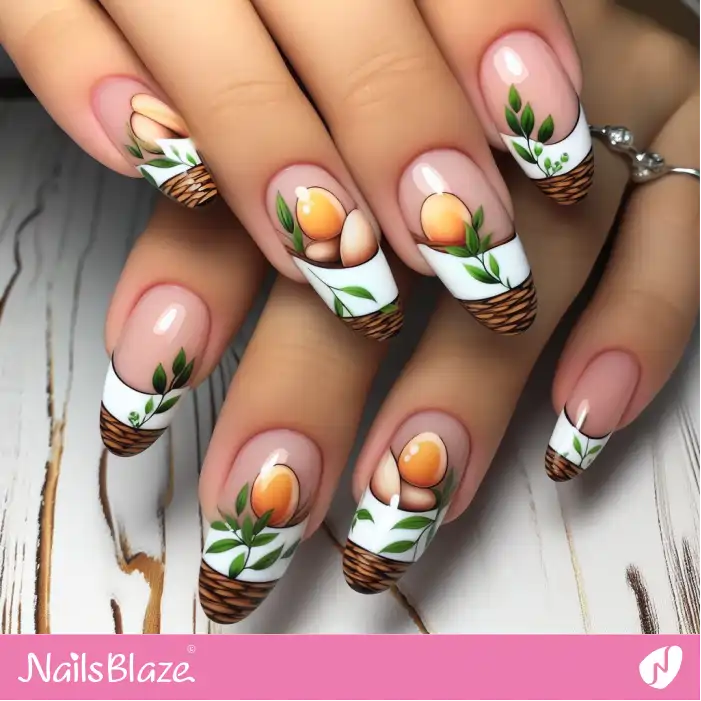 Olive Leaf Double French Manicure Design | Nature-inspired Nails - NB1599